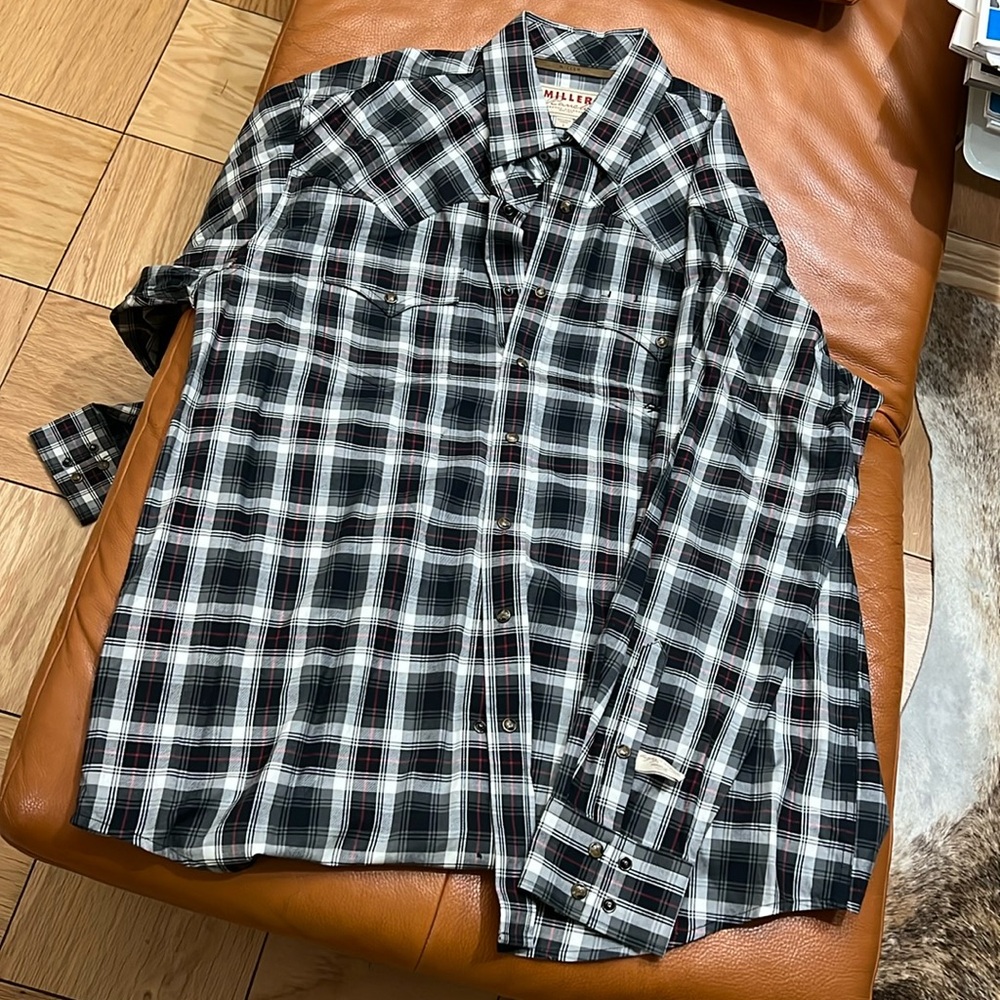 Men's Miller Ranch Cinch Black Plaid Road to The Horse Rodeo Western Shirt Lg